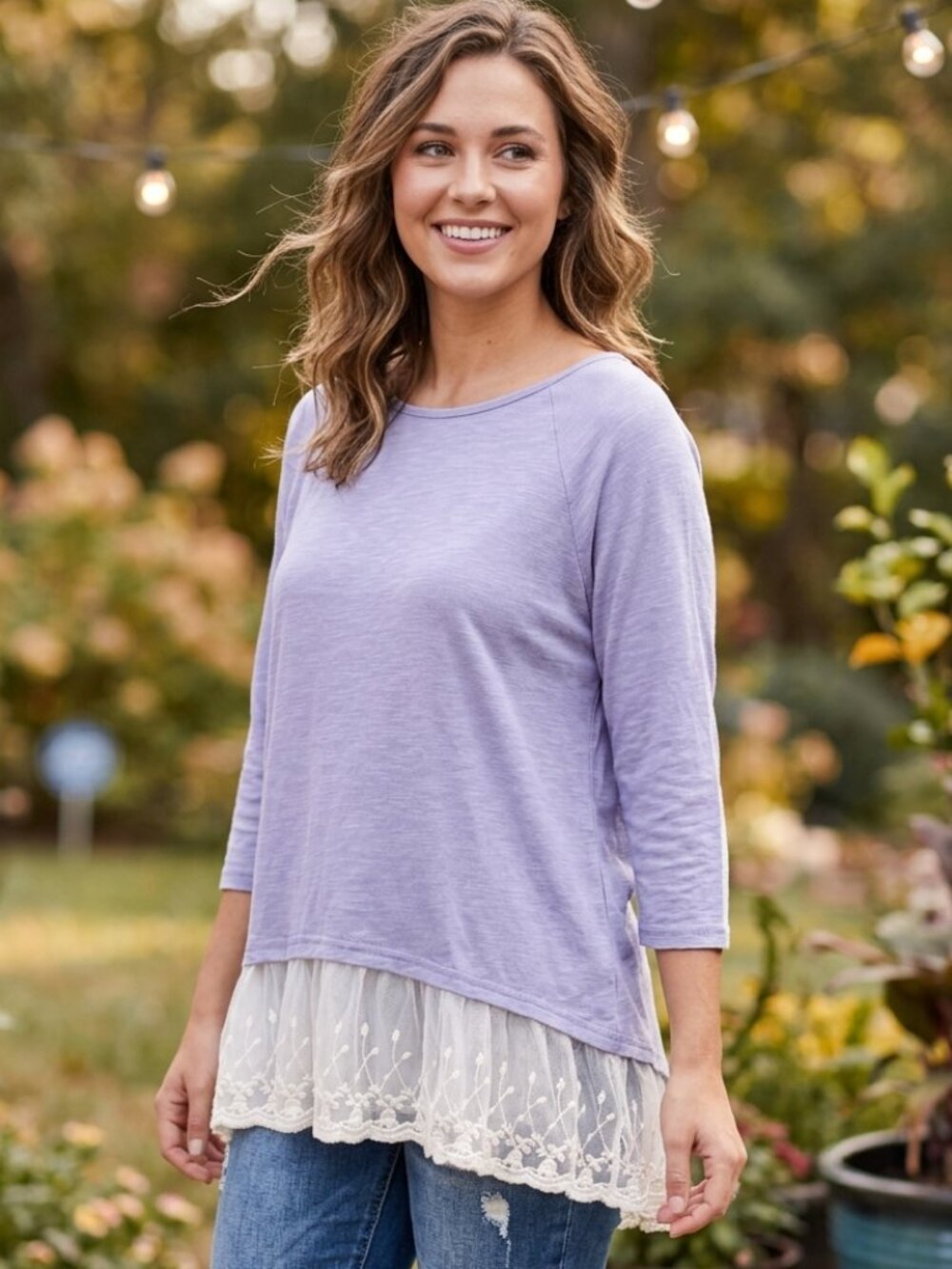 Umgee Heathered Gray Top Lace Trim - Size Medium - Style C7354